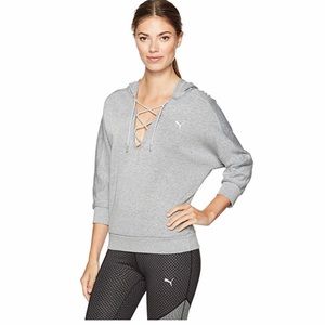 Puma Gray Lace-up 3/4 Length Sleeve Hoodie